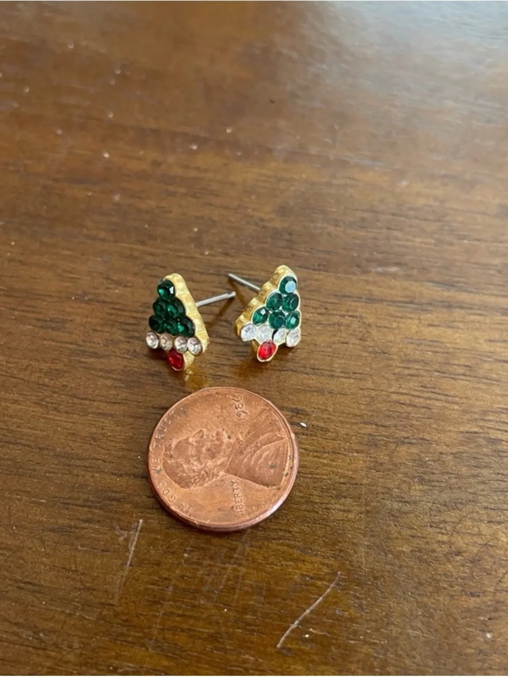 Festive Green Crystal Tree Stud Earrings